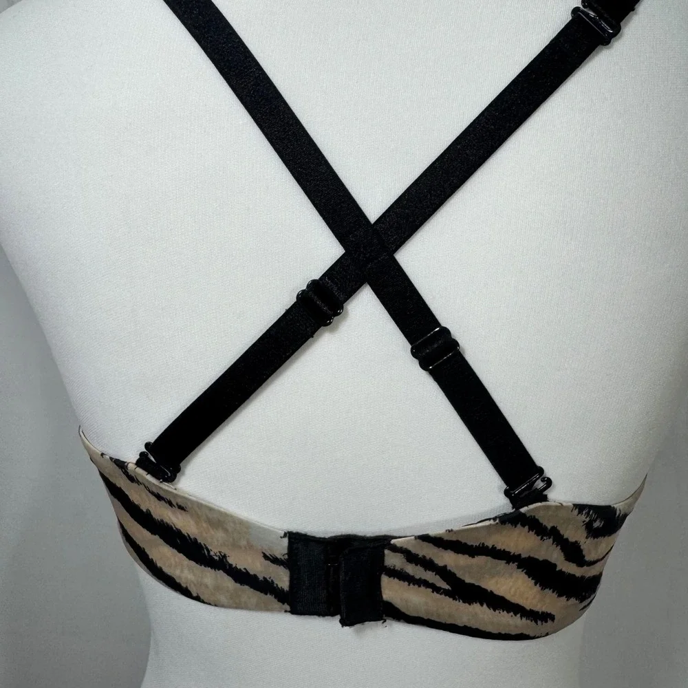 Victoria's Secret Push Up Bra 34D Beige Black Zebra Print Rhinestone‎ Detail